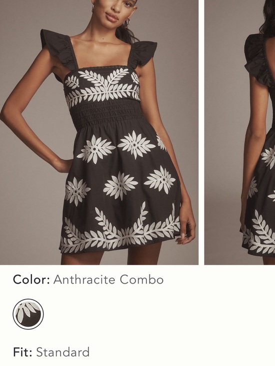 Anthropologie Dresses & Skirts - Anthropologie Anthracite Mini Dress with White Floral Embroidery